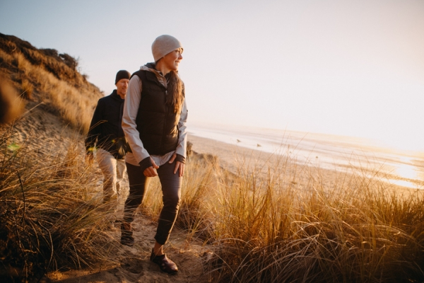 A man and a woman hiking