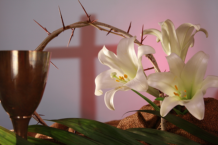 An image of Easter lilies and thorn crown 