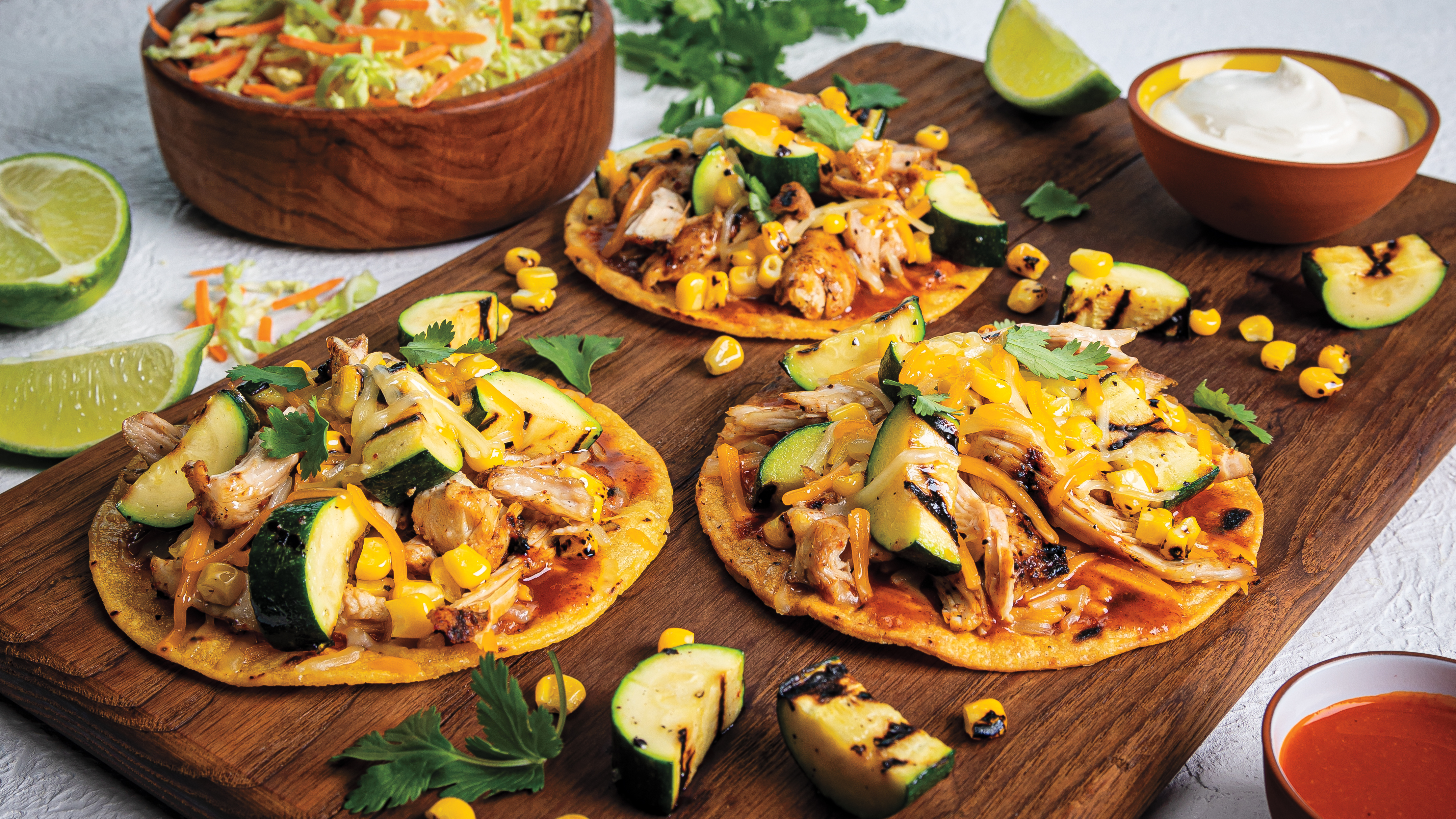 Grilled Chicken, Corn and Zucchini Tostadas