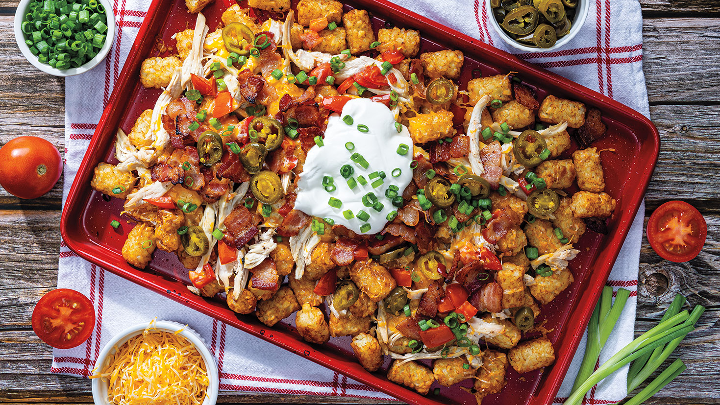 Grilled Shredded Chicken Tot-Chos