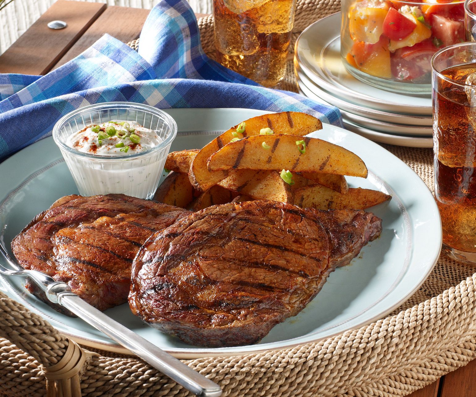 Grilled Ribeye Steaks and Potatoes with Smoky Paprika Rub